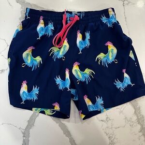 chubbies Navy Swim Shorts with Colorful Rooster Print